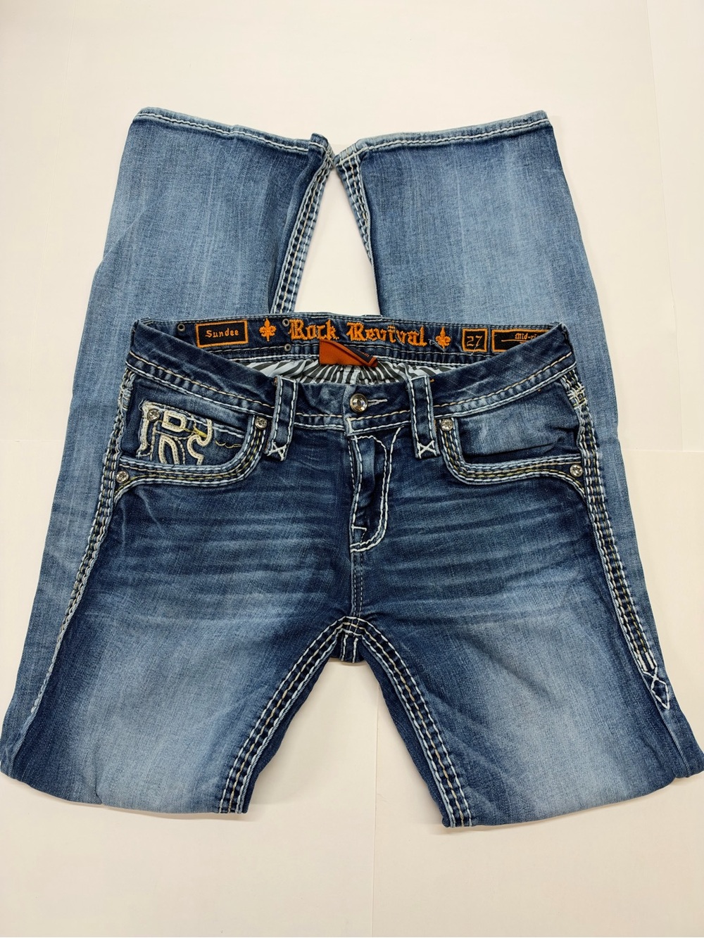 Rock Revival Women's Blue Boot Cut Jeans with Contrast Stitching